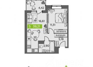 1-комнатная квартира на продажу, 39.21 м2, Северодвинск