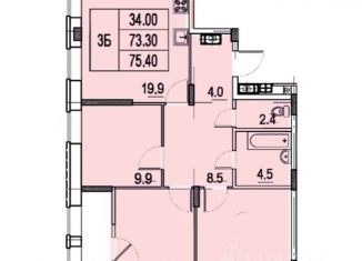 Продается трехкомнатная квартира, 75.4 м2, Чебоксары