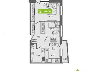 Продам 2-ком. квартиру, 46.06 м2, Северодвинск