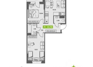 Продажа 2-комнатной квартиры, 55.78 м2, Северодвинск