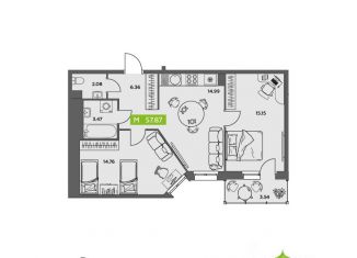 Продается 2-ком. квартира, 57.87 м2, Северодвинск