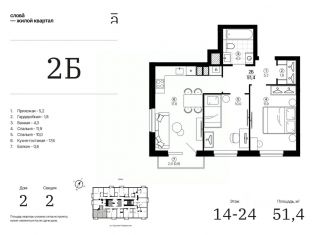 Продаю двухкомнатную квартиру, 51.4 м2, Астраханская область