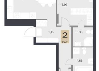 Продам 2-ком. квартиру, 69.71 м2, Тула