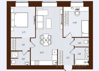 Продам 2-ком. квартиру, 67.99 м2, Брянск, Советский район