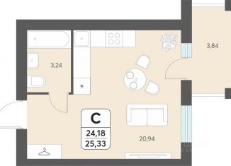 Однокомнатная квартира на продажу, 25.33 м2, Северодвинск