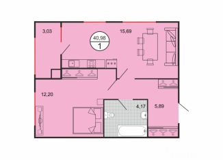 Продаю 1-ком. квартиру, 40.98 м2, Ставрополь, Октябрьский район