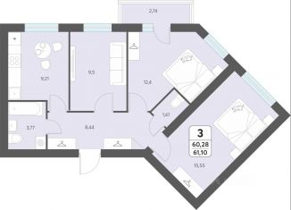 Продается 3-ком. квартира, 61.1 м2, Архангельская область