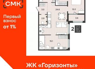 Продам 3-комнатную квартиру, 70.9 м2, Северодвинск