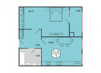 Продаю 1-комнатную квартиру, 42.49 м2, Ставрополь, Октябрьский район