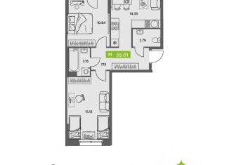 Продам 2-ком. квартиру, 55.01 м2, Северодвинск