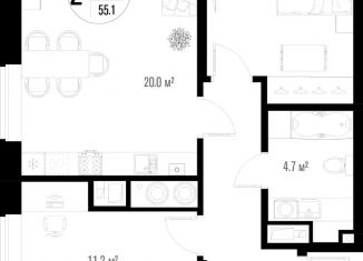 Продажа 2-ком. квартиры, 55.1 м2, Астрахань, Советский район