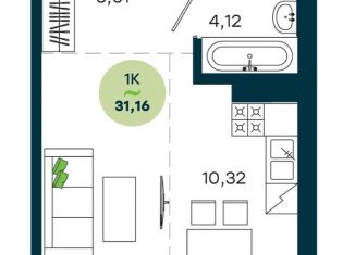 Продаю 1-комнатную квартиру, 31.16 м2, Иркутск