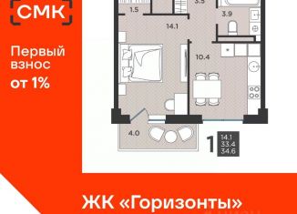 Однокомнатная квартира на продажу, 34.6 м2, Архангельская область