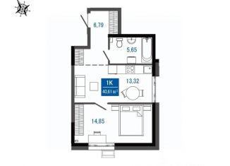 Продается однокомнатная квартира, 40.61 м2, Приморский край