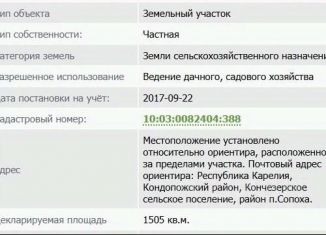 Продажа участка, 15 сот., Кончезерское сельское поселение
