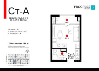 Продам квартиру студию, 24.61 м2, Астрахань
