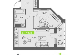 Продается однокомнатная квартира, 44.12 м2, Архангельск