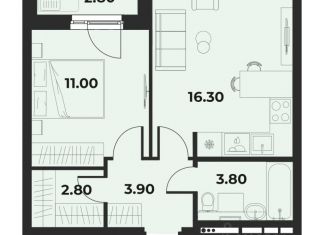 Двухкомнатная квартира на продажу, 39.2 м2, Пермь