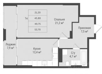 Продается 1-комнатная квартира, 53.7 м2, Белгород, проспект Богдана Хмельницкого, 56