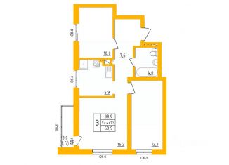 Продаю 3-ком. квартиру, 58.4 м2, Уфа, Калининский район