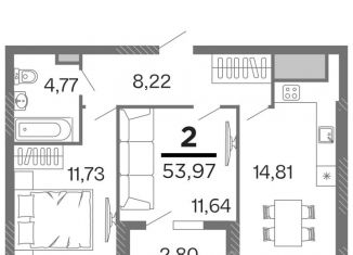 Продаю 2-ком. квартиру, 53.97 м2, Рязань