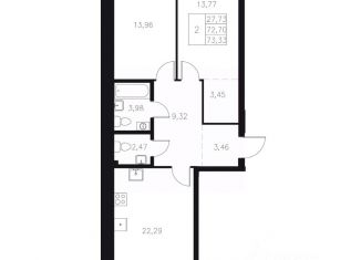 Продаю двухкомнатную квартиру, 73.33 м2, Татарстан