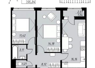 Продается 2-ком. квартира, 55.24 м2, Тамбов