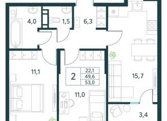 Продажа двухкомнатной квартиры, 53 м2, Забайкальский край