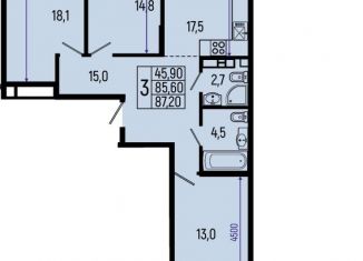 Продаю 3-ком. квартиру, 87.2 м2, Адыгея