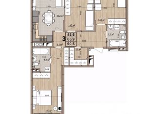 Продажа трехкомнатной квартиры, 90.5 м2, Рязань, ЖК Еврокласс