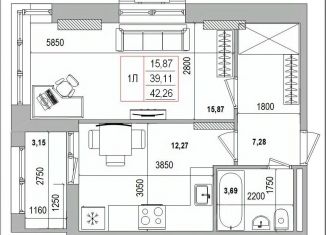 Продам 1-комнатную квартиру, 42.6 м2, Белгород