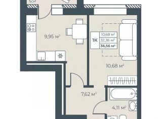 Продается 1-комнатная квартира, 36.56 м2, Выкса