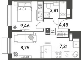 Продаю 1-ком. квартиру, 33.71 м2, Пушкино