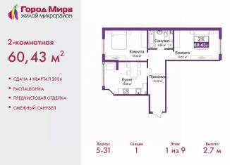 Продается двухкомнатная квартира, 60.43 м2, Крым