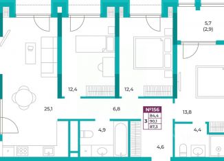 Продаю 3-ком. квартиру, 87.3 м2, Симферополь, Киевский район