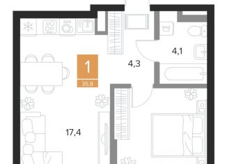 Продается 1-комнатная квартира, 35.8 м2, Курск
