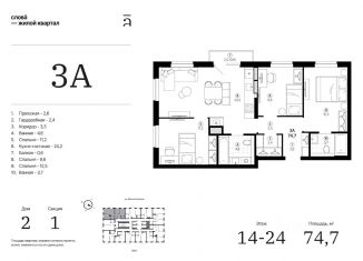 Продажа 3-комнатной квартиры, 74.74 м2, Астраханская область