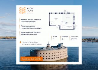 Трехкомнатная квартира на продажу, 89.75 м2, Санкт-Петербург