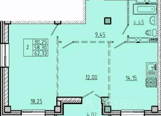 Продам двухкомнатную квартиру, 62.32 м2, Омск