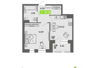 Продаю 1-ком. квартиру, 35.69 м2, Архангельск
