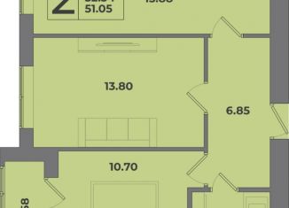 Продаю 2-комнатную квартиру, 53.63 м2, Калининград