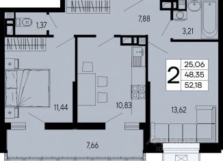Продам 2-ком. квартиру, 52.18 м2, Майкоп