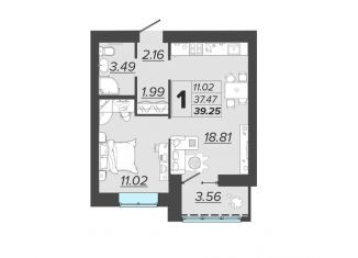 Продается 1-комнатная квартира, 39.25 м2, Брянск