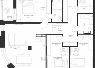 Продаю трехкомнатную квартиру, 101.37 м2, Татарстан