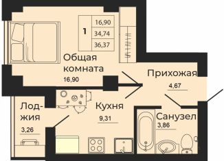 Продаю 1-ком. квартиру, 36.37 м2, Батайск, улица 1-й Пятилетки, 2