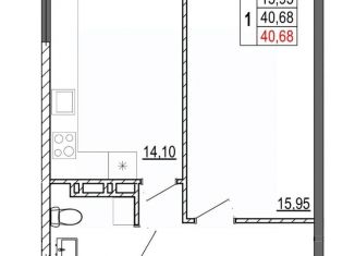 Продаю 1-комнатную квартиру, 40.68 м2, Белгород