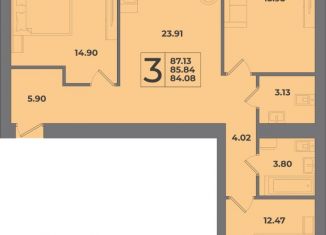 Продается 3-ком. квартира, 87.13 м2, Калининград