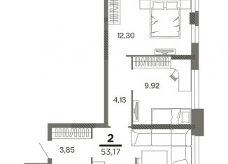 Продам 2-ком. квартиру, 53.17 м2, Рязань