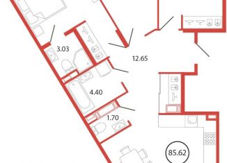 Продаю трехкомнатную квартиру, 85.74 м2, Бугры