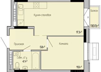 Продам 1-комнатную квартиру, 38.7 м2, село Первомайский